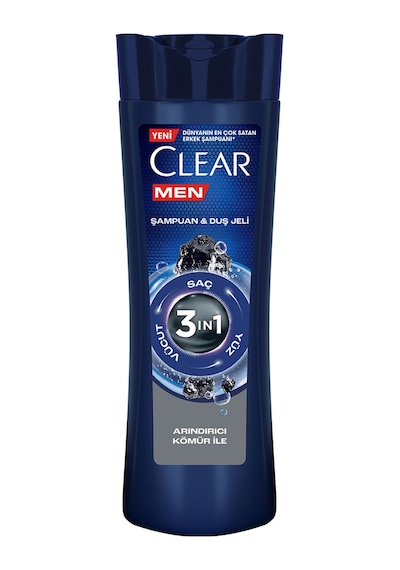 Clear Men 3 İn 1 Şampuan & Duş Jeli Arındırıcı Kömür Saç Yüz Vücut İçin 350 Ml