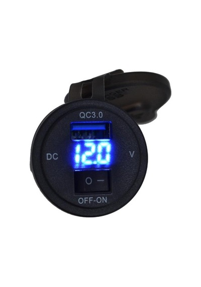 12v-24v Dijital Voltmetre+şarj Cihazlı Usb 3 A Off-on Anahtarlı Mavi Işık 28 Mm