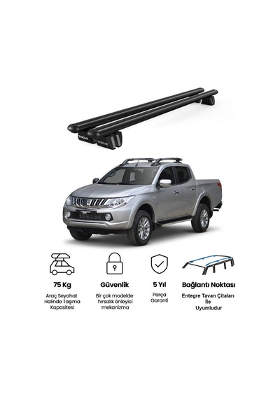 Pençe Mitsubishi L200 Ara Atkı 2015-2023 Uyumlu Siyah Ara Atkı Port Bagaj Tavan Barı