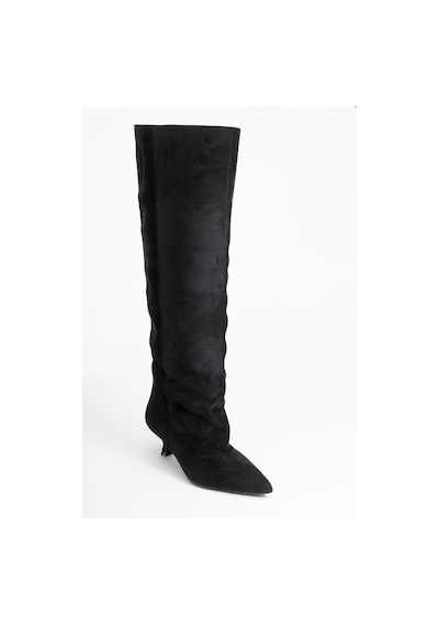 Luvishoes Luvi Shoes Zach Siyah Süet Diz Üstü Kadın Kısa Topuklu Çizme Siyah Süet