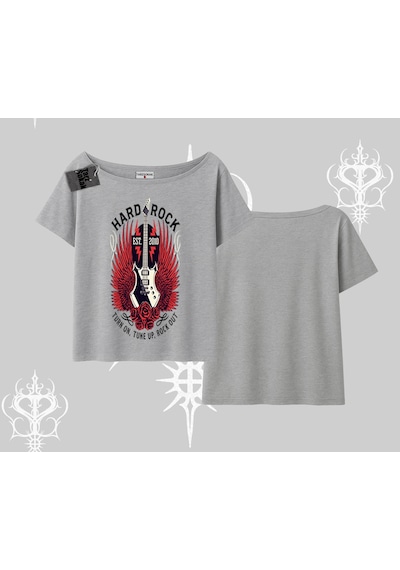 Tarzsokak Kayık Yaka Tshirt Hard Rock Winged Guitar Rebellion Gri