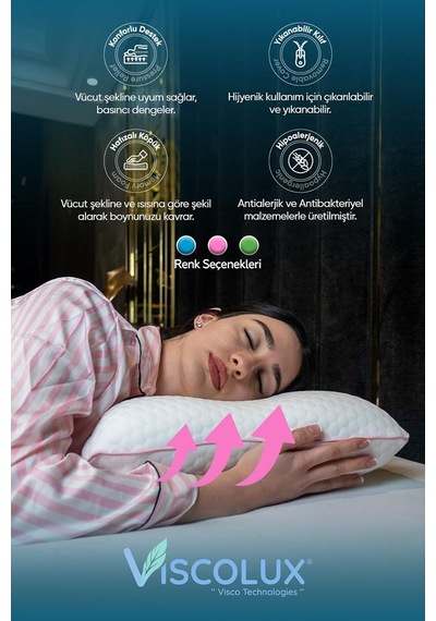 Horlama Azaltıcı Yastık - Horlama Önleyici Ortopedik Visco Yastık Yeşil 55x40x12/10, Pembe Genel