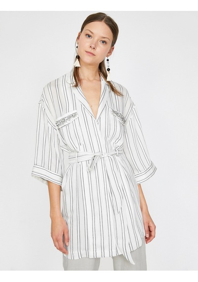 Koton Çizgili Kimono Siyah Çizgili 9yak58187cw