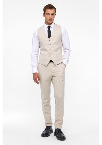 Süvari Ekru Slim Fit Desenli Mono Yaka 6 Drop Yelekli Klasik Takım Elbise Süvari Ekru Slim Fit Desenli Mono Yaka 6 Drop Yelekli Klasik Takım Elbise