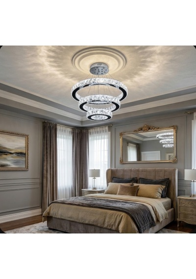 Ala Lighting Plaket Kristal Taş Işlemeli 201 Krom Paslanmaz Ledli Avize Krom Ayna