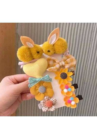 Batu Kız Bebek Ve Çocuk Tavşan Figürlü Toka Seti Hardal