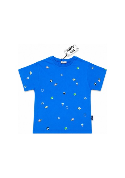 Tuffy Kids Uzay Desenli Erkek Çocuk %100 Pamuk Tişört Mavi