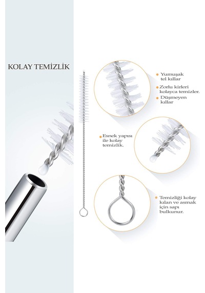 4 Adet Isıya Dayanıklı Cam Pipet Ve 1 Adet Pipet Temizleme Fırçası 5'li Set Şeffaf