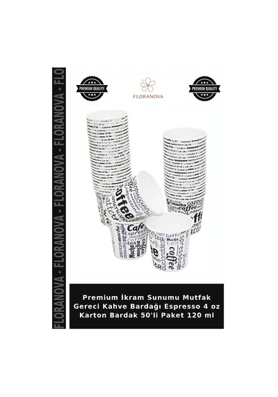 Premium İkram Sunumu Mutfak Gereci Kahve Bardağı Espresso 4 Oz Karton Bardak 50'li Paket 120 Ml