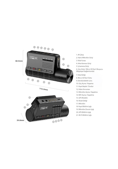Viofo A139 Pro 3 Kameralı Ön-arka-iç 4k Hdr 5ghz Wifi Gps'li Araç Kamerası