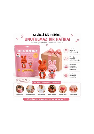 Bakgelal Hello Adorable Tavşan Dostlar Amigurumi Yapım Seti 2 Tavşan Figürü, Tığ Ve İplik Dahil