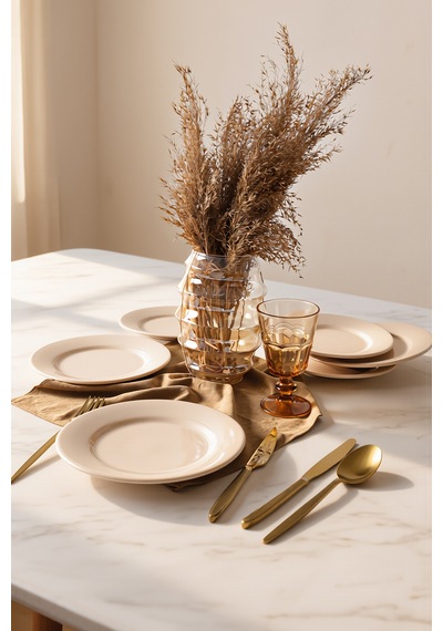 Keramika Krem Linda Pasta Tabağı 21 Cm 6 Adet 030 Krem