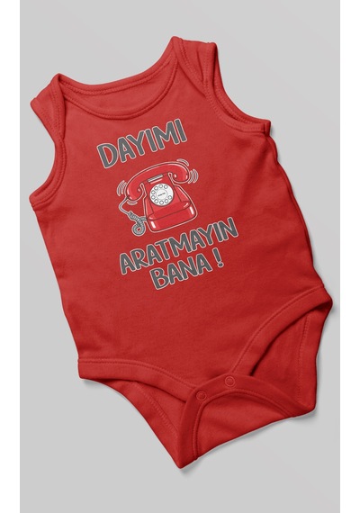 Morivokids Dayımı Aratmayın Bana Sıfır Kollu Bebek Zıbını %100 Pamuk Kırmızı