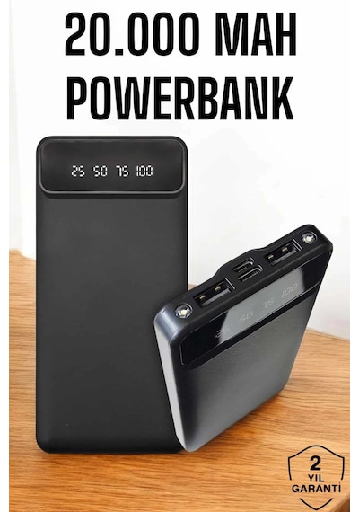 Mey İthalat 20.000 Mah Led Işıklı Lcd Ekran Usb Girişli Type-c Lightning Powerbank