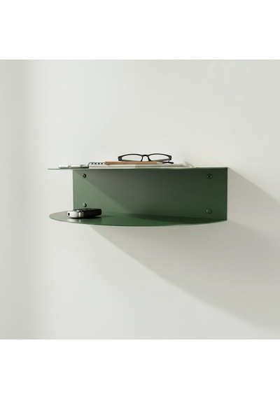 Metal Duvar Rafı Anahtarlık Telefonluk Antre Koridor Dekoratif Organizer Oval Raf 35x12x12 Cm Yeşil