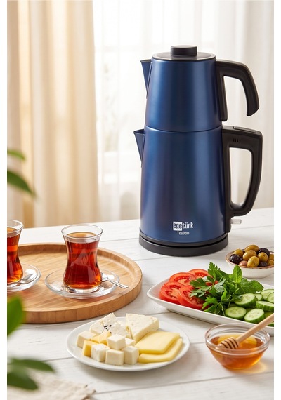 Egetürk Teadem 2000w Elektrikli Çay Makinesi, Çaycı 1.7l Su Isıtıcısı .2l Demlik Paslanmaz Çelik Mavi