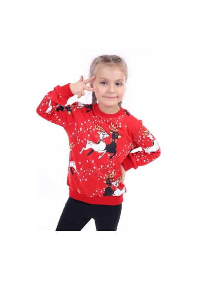 Toontoy Kids Toontoy Kız Çocuk Baskılı Sweatshirt Kırmızı