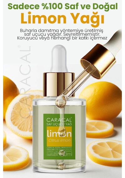 Caracal Saf Limon Kabuğu Yağı Limon Uçucu Yağı Limon Yağı 30ml %100 Saf Ve Doğal 30 ML