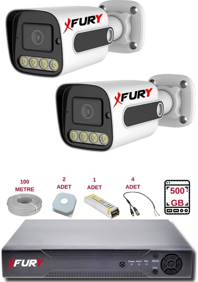 Fury 2 Kameralı Set Full Hd Gece Renkli Görüş-cepten İzle-su Geçirmez Güvenlik Kamerası Seti 500gb