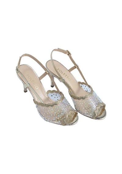 Poletto Hakiki Deri /tekstil Altın Sandalet Gece/abiye 380 35-2177 Altın