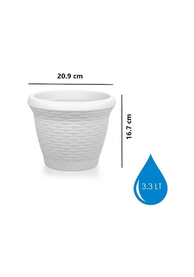 Omnipazar So-hs01 Plastik Hasır Desenli Saksı 3.3 Lt Kirli Beyaz 6 Adet