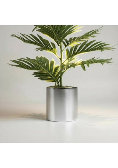 100 Cm Yapay Areca Palmiyesi Premium Dekoratif İç Mekan Bitkisi Metal Gümüş Saksı Yeşil