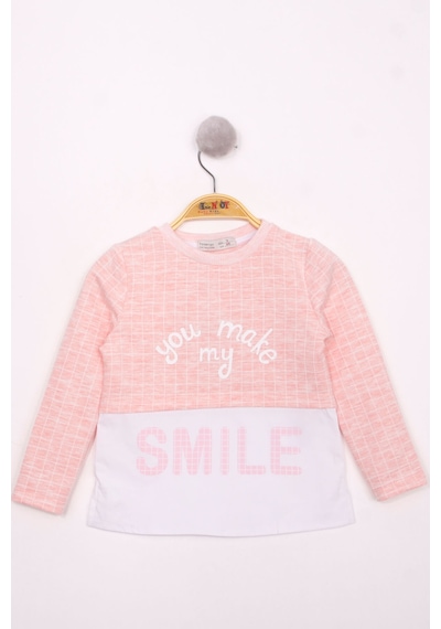 Toontoy Kids Toontoy Kız Çocuk Kareli Kumaşlı Smile Baskılı T-shirt Pembe Melanj