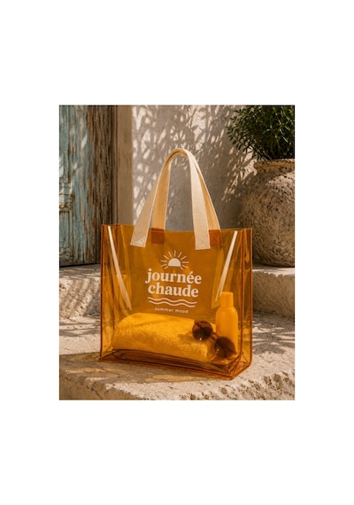 Hig Home Su Geçirmez Şeffaf Plaj Çantası Büyük Boy Kadın Deniz Havuz Omuz Çantası Pvc Şeffaf Çanta Beach Bag Turuncu