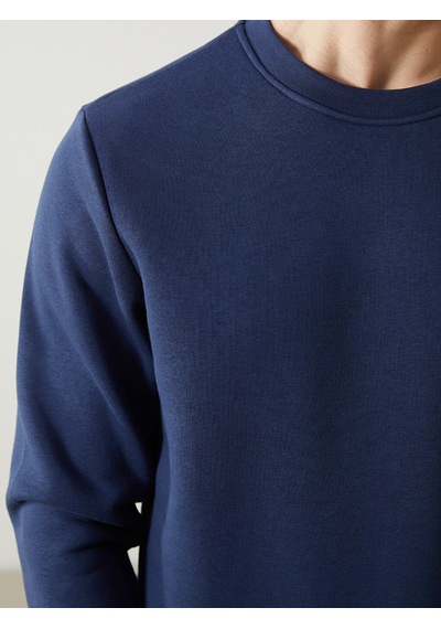 Lcwaıkıkı Basic İndigo Bisiklet Yaka Erkek Kalın Sweatshirt