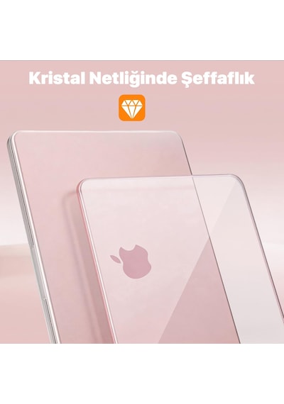Macbook Neo 13 İnç A3404 Uyumlu Kılıf Kristal Kapak Şeffaf Parlak Tam Koruma Alt Üst Koruyucu Pembe