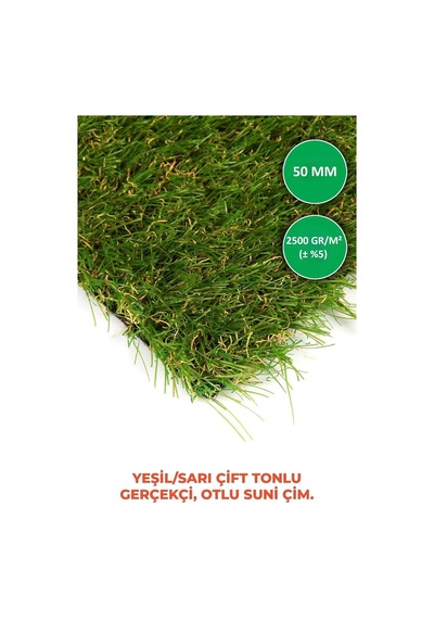 Suni Çim Halı Serisi - Yeşil - 50 Mm - Çim Saha Kalitesi 200x200-4m² Diğer