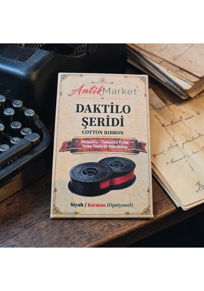 Antik Market Daktilo Şeridi Kırmızı Siyah Çift Makaralı