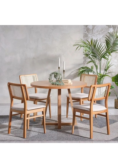 Posedion Natural Ahşap Masa Sandalye Takımı 110x110 Natural