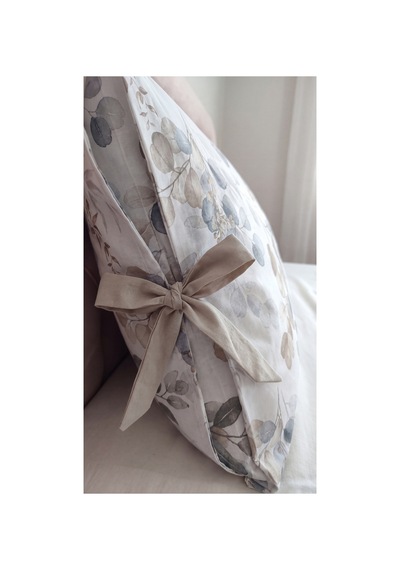 Okaliptüs Desenli Bağcıklı Yastık Kılıfı 50x70 Cm %100 Pamuk Dekoratif Yastık Kılıfı Bej - 909641241 Bej