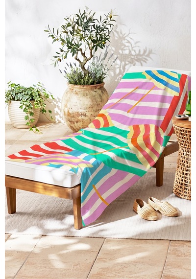 Çizgili Renkli Modern Plaj Havlusu - Tropikal Pastel Marine Stil Hızlı Kuruyan Mikrofiber Havlu Bulut Yosun