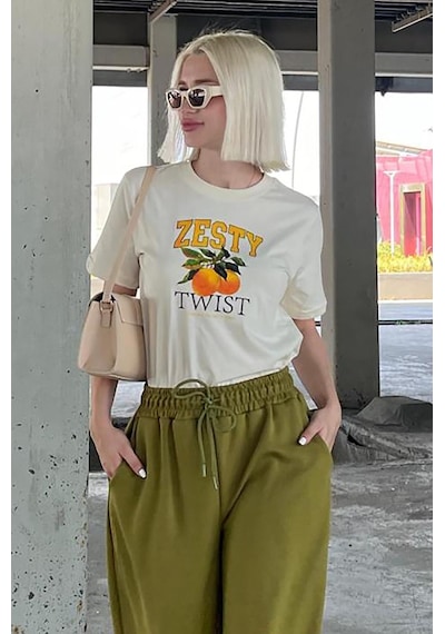 Madmext Sarı Bisiklet Yaka Pamuklu Kısa Kollu Kadın T-shirt Mg2150-sarı Sarı