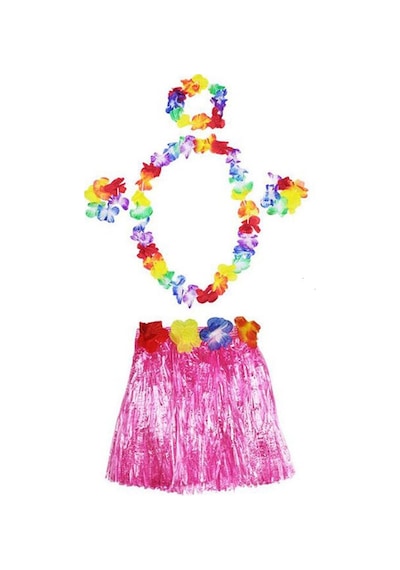 Pembe Hawaii Seti - Kolye, Etek, Taç Ve Bileklik