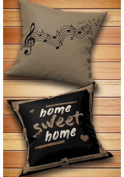 2’Li Home Sweet Home Yazılı Kırlent Kılıf Set-Çift Taraflı Baskı