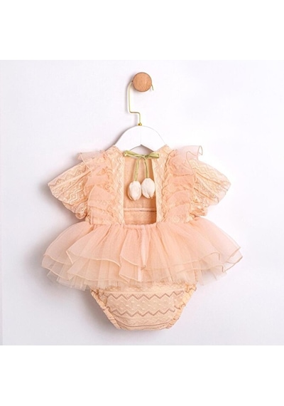 Tulip Sırt Detaylı Kız Bebek Romper Somon