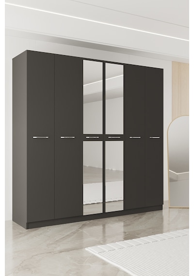 Aeka Ae-2191 Hisar Aynalı 6 Kapaklı Çok Bölmeli Askılı Ve Raflı Geniş Hacimli Gardırop 210x210 Cm Antrasit - Antrasit Aeka Ae-2191 Hisar Aynalı 6 Kapaklı Çok Bölmeli Askılı Ve Raflı Geniş Hacimli Gardırop 210x210 Cm Antrasit - Antrasit