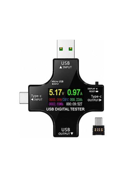 12'si 1 Arada Usb & Type-c Dijital Güç Ölçer Test Cihazı Voltaj, Akım, Watt, Kapasite Ölçer Pd/qc Uyumlu