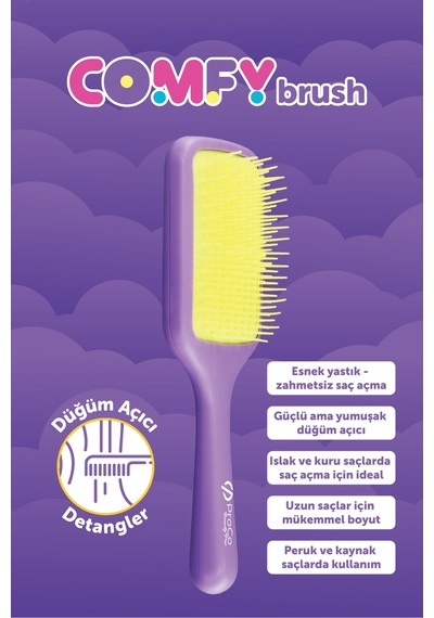 Comfy Brush Saç Fırçası - Esnek, Geniş Yüzeyli Düğüm Açıcı Lila