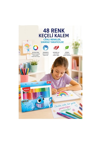 Keçeli Kalem 48 Renk 1 Paket Maped 48 Li Keçeli Kalem Canlı Ve Parlak Renkler Ocean Color Peps Yıkanabilir