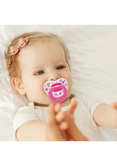 Wee Baby Desenli Damaklı Emzik No:1 Pembe 0-6 Ay