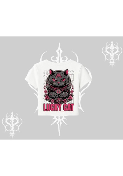 Tarzsokak Lucky Cat Japon Tarzı Kedi Baskılı Babby Tee Tshirt Beyaz