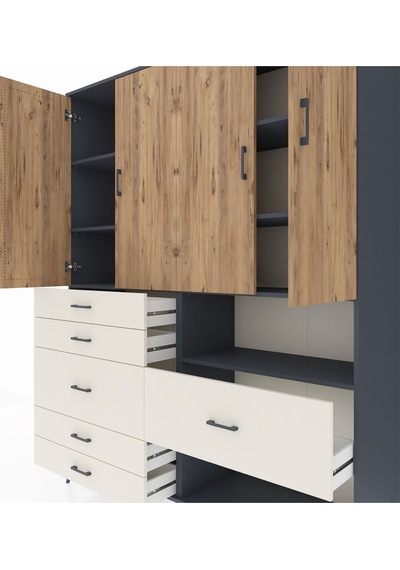 Hyperion Gardrop 7 Raflı 6 Çekmeceli 4 Kapaklı 176x44x221 Antrasit-çam/aytaşı Çam/aytaşı Hyperion Gardrop 7 Raflı 6 Çekmeceli 4 Kapaklı 176x44x221 Antrasit-çam/aytaşı Çam/aytaşı