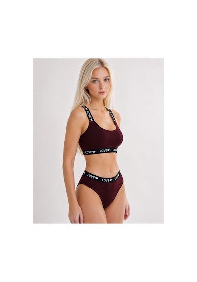 Pijamask Kadın Bordo Fitilli Love Askılı Bralet Slip Külot İç Giyim Takımı Bordo