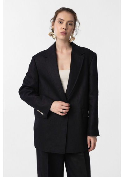 Antioch 100% Keten Kadın Blazer Ceket Siyah