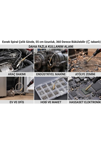 Lexroo 55 Cm Esnek Mıknatıslı Tutucu, 360 Derece Bükülebilir Spiral Çelik Vida Yakalayıcı