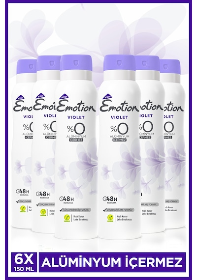 Violet Kadın Alüminyumsuz Vegan Deodorant 6x150ML Hızlı Kurur,leke Bırakmaz